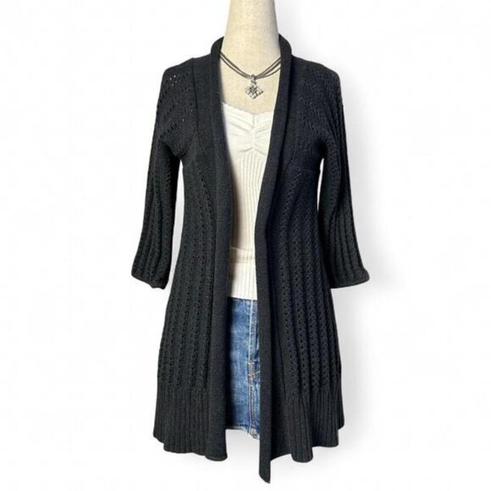 Vintage Y2K Fossil Womens Long Open Knit Babydoll Cardigan M Pleated Textured‎
